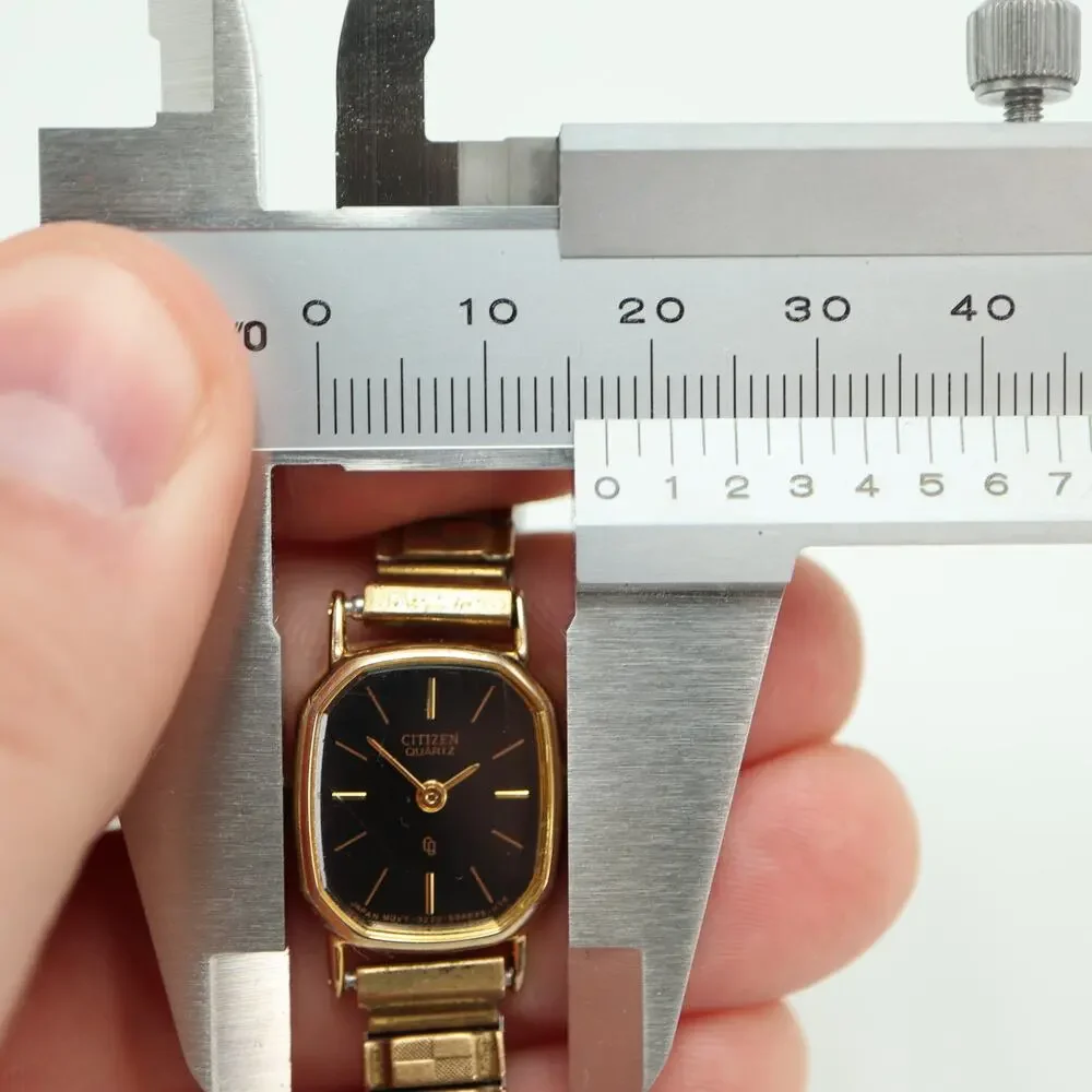 Vintage Citizen Black Gold Tone 17mm Petite Watch Metal Stretch Band New Battery